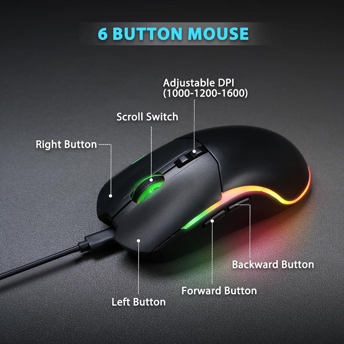 Light Up Keyboard and Mouse Wireless, Adjustable Brightness & Color, Rechargeable, Light Up Letters，2.4G USB Full Size Backlit Keyboard Mouse for Windows, PC, Laptop, Desktop, Gaming (Large Print)