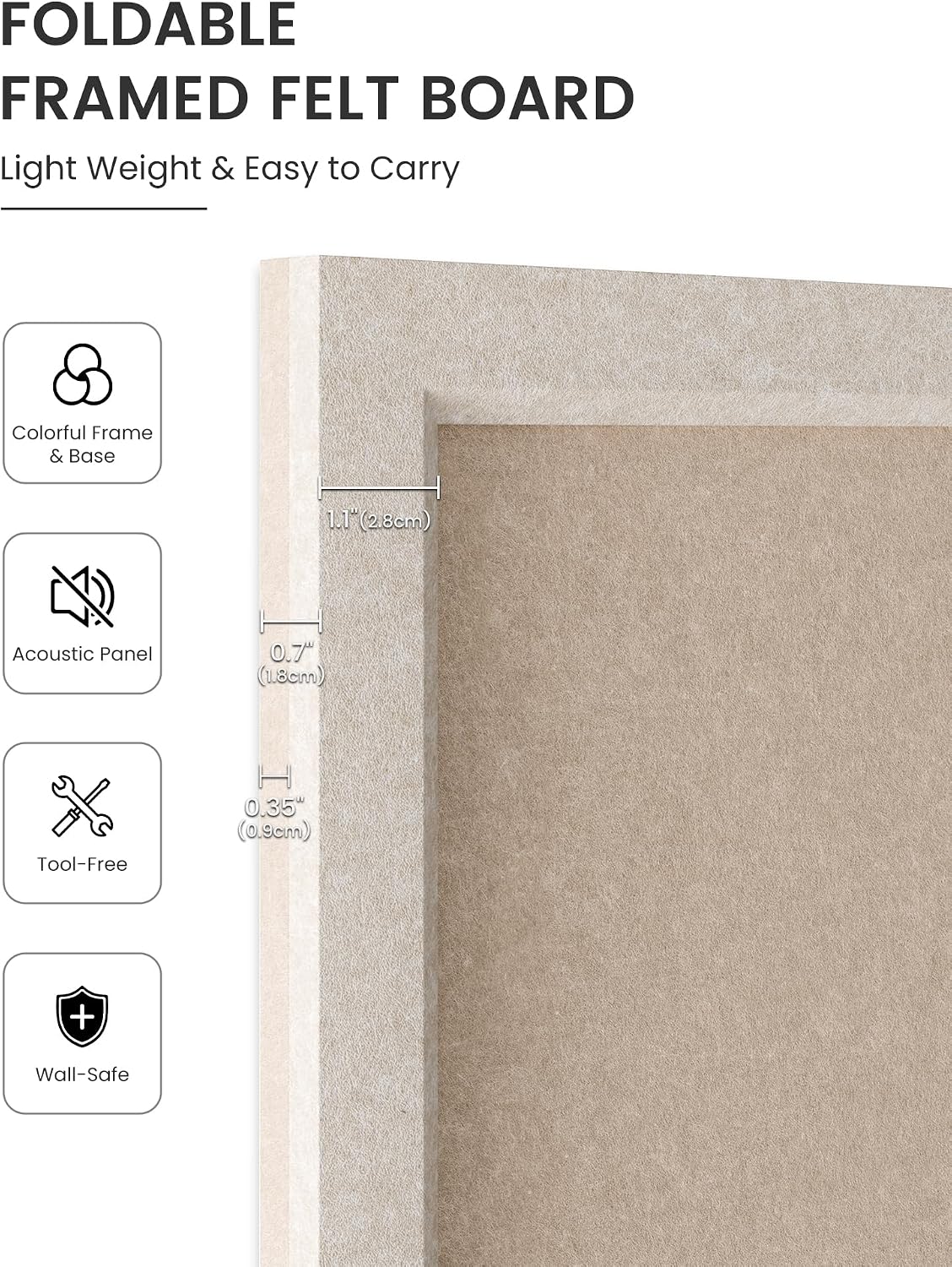 Fluxynara Framed Felt Bulletin Board, 47.2" x 23.6", Khaki