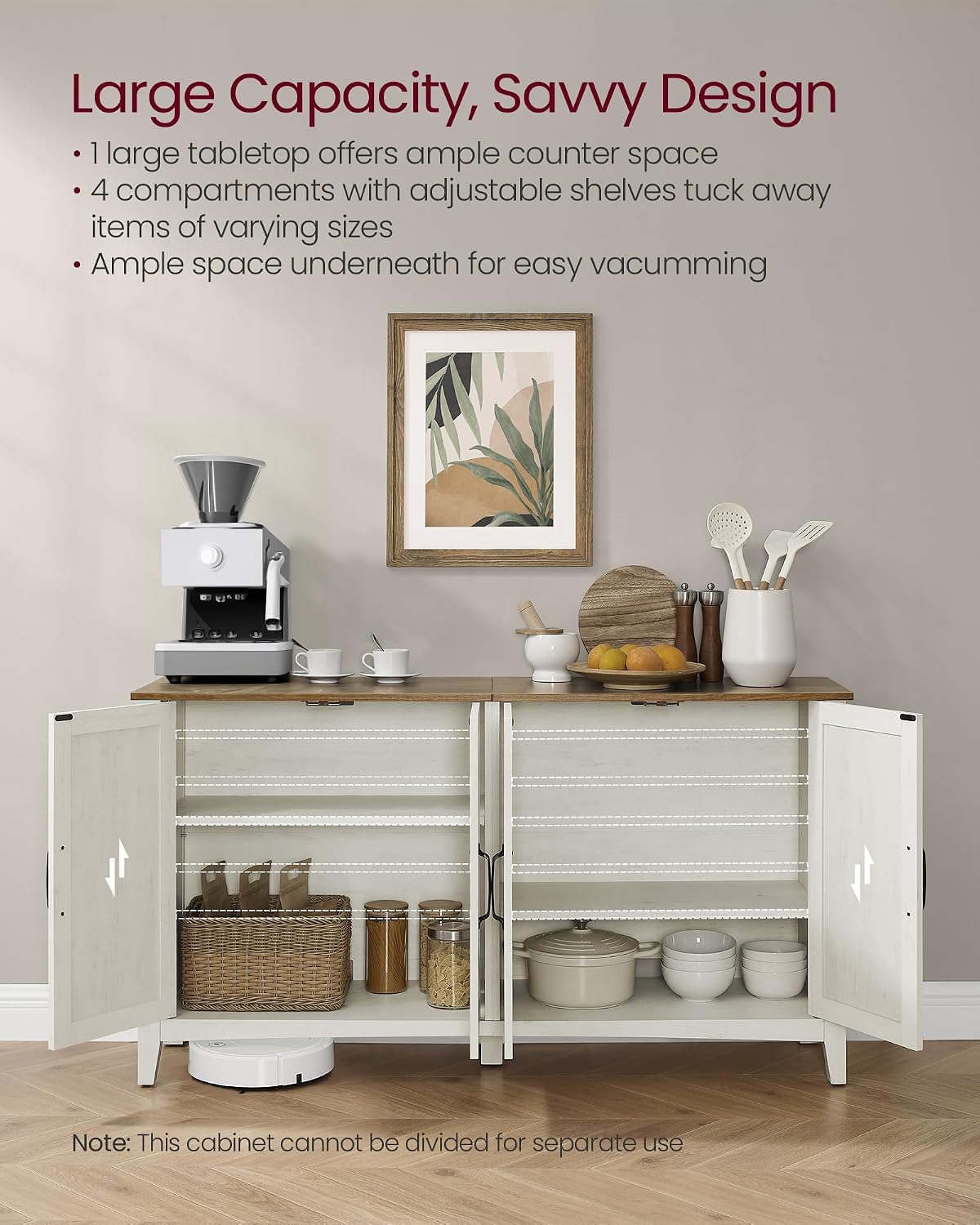 VASAGLE Buffet Cabinet, Coffee Bar, Adjustable Shelf