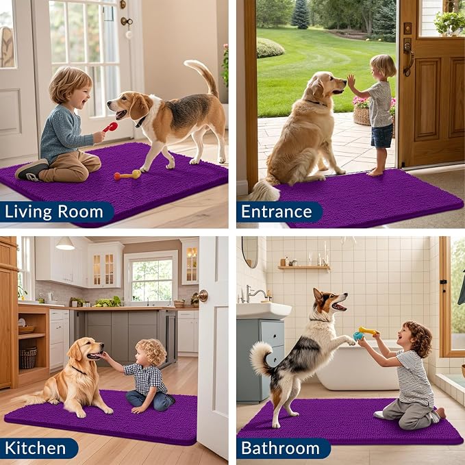 Smiry Dog Door Mat for Muddy Paws 40x32, Absorbent Dirt Trapper, Non-Slip