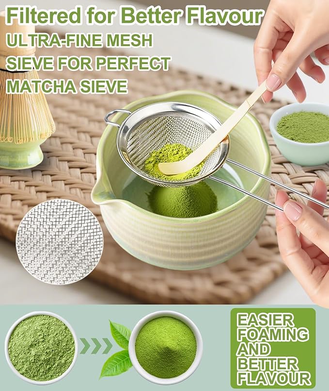 JBER Matcha Set, Bamboo Whisk, Powder Sifter