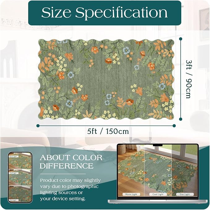 Sage Green Floral Entry Rug