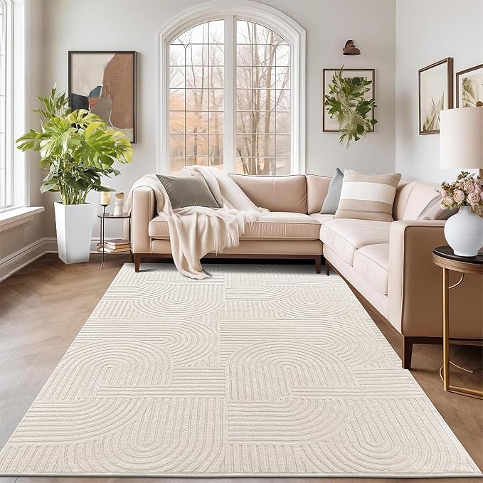 Pauwer 6x9 Washable Area Rugs for Living Room Modern Beige Solid Color Soft
