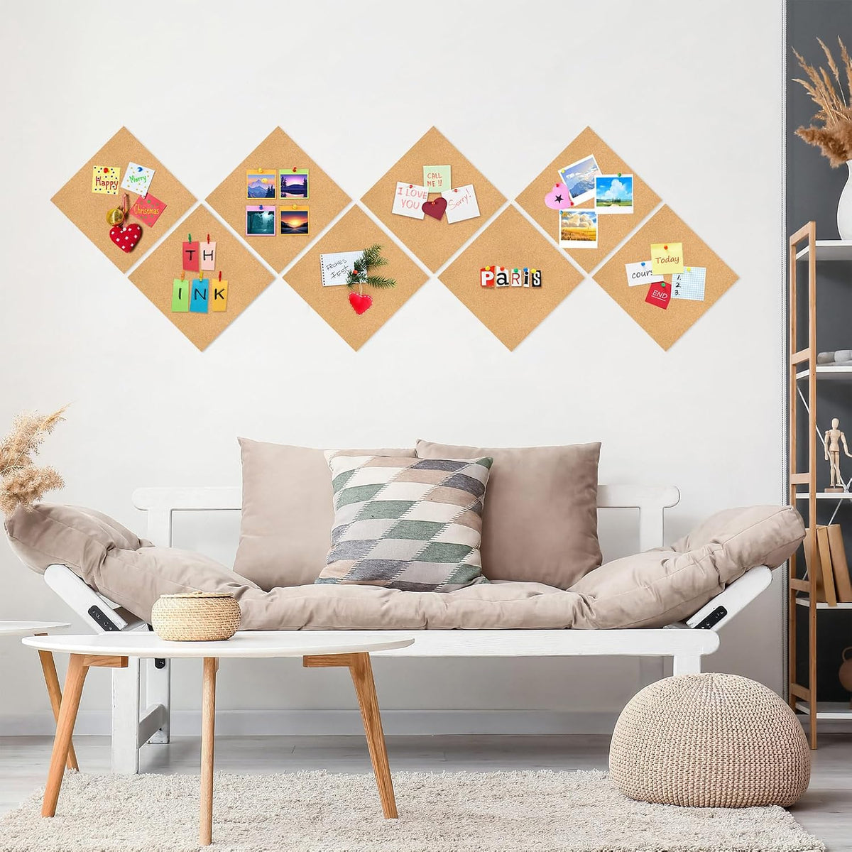 Cork Board Tiles - 8 Packs Adhesive Corkboards for Wall,Small Cork Board Decorations, CorkBoard Squares, Cork Sheet Decorative CorkBoard for Office, School & Home