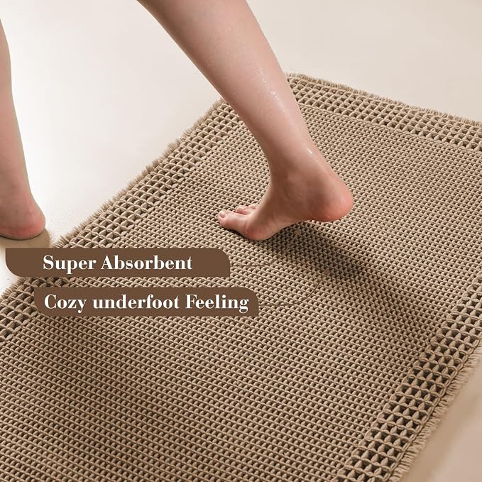 RESARE Waffle Bathroom Runner Rugs, Super Absorbent Bath Mat Non Slip Washable