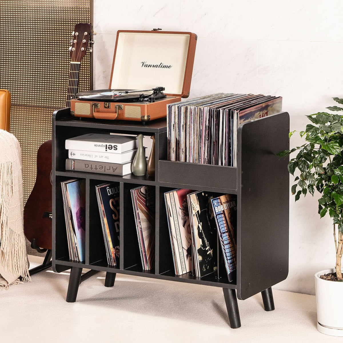 Record Player Stand, Large Record Player Table Cabinet (Black)