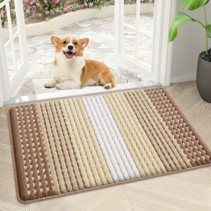 Kitinjoy Indoor Outdoor Door Mat, 30x17 Non-Slip Absorbent Dirt Trapper