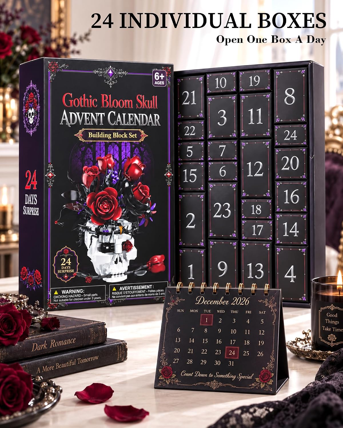 Gothic Skull FLower Advent Calendar, Dark Romantic Decor for Women Girls