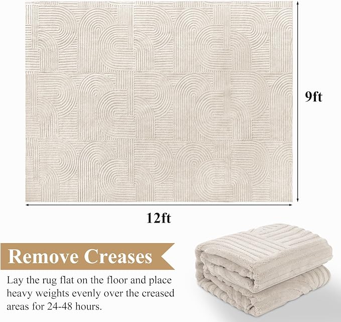 Pauwer 9x12 Washable Area Rugs for Living Room Modern Beige Solid Color Soft