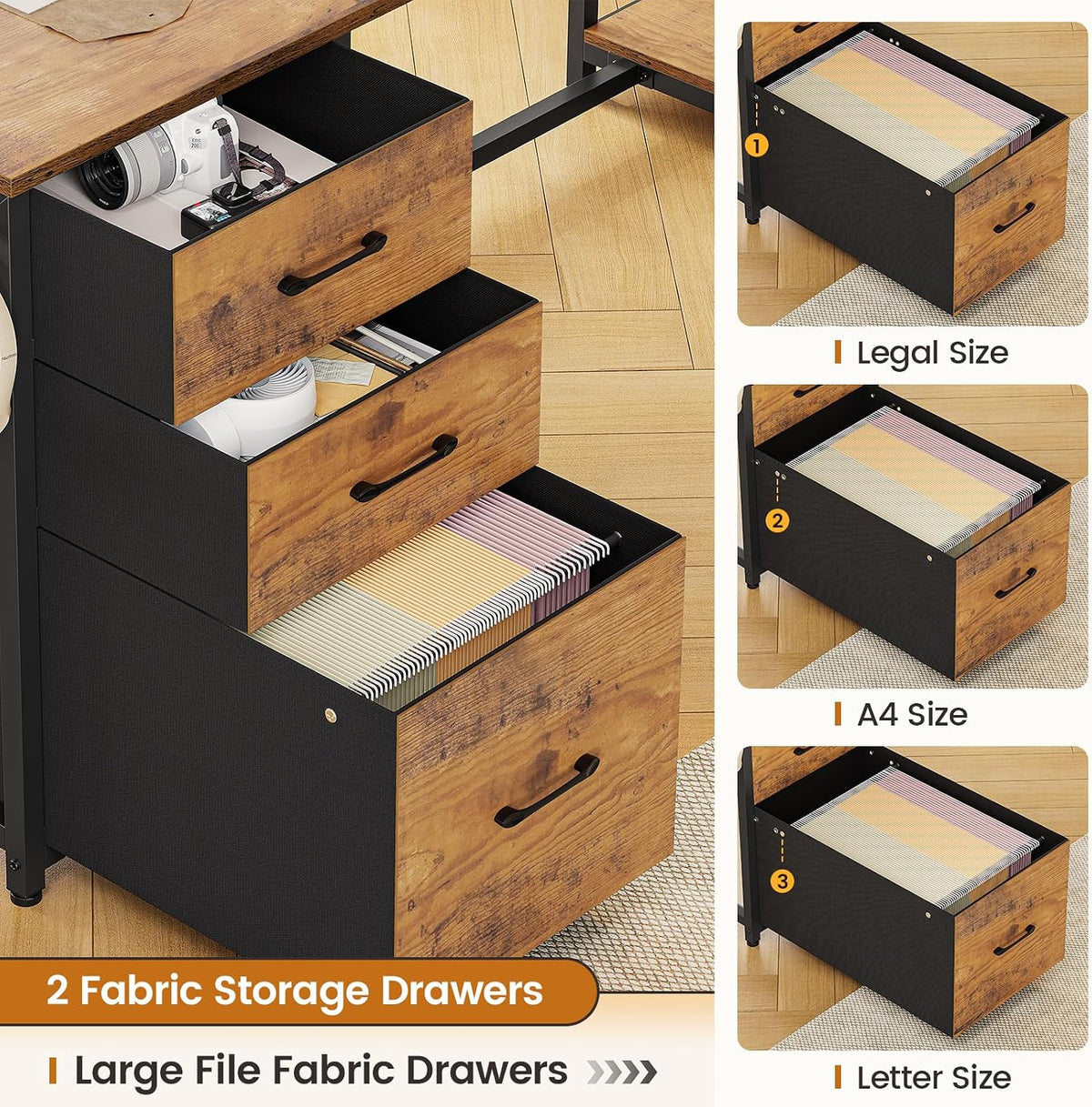SEDETA 58'' L Shaped Computer Office Desk with 3 Drawers and Bookshelf
