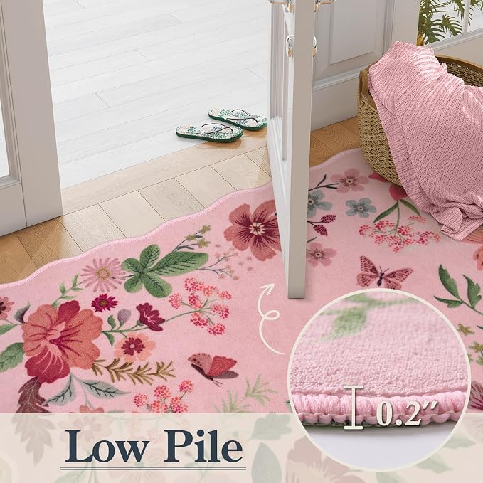 Lahome Floral Washable Entryway Rug, 2X3 Soft Kitchen Rugs Non-Slip, Ultra-Thin
