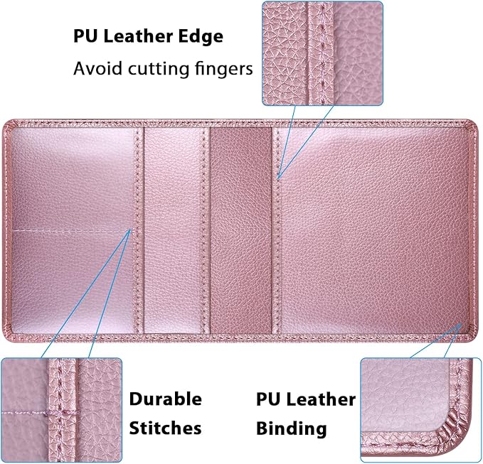 Car Insurance and Registration Holder, 5.5 x 5 Inch PU Leather Vehicle Glove Box Organizer Wallet Case for Insurance Card, Driver License, Paperwork - Rose Gold