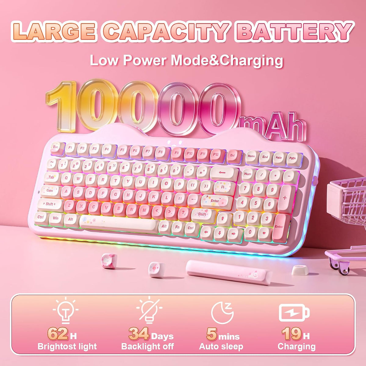 YUNZII C98 Cute Cake Wireless Mechanical Keyboard (Pink, Milk Switch)