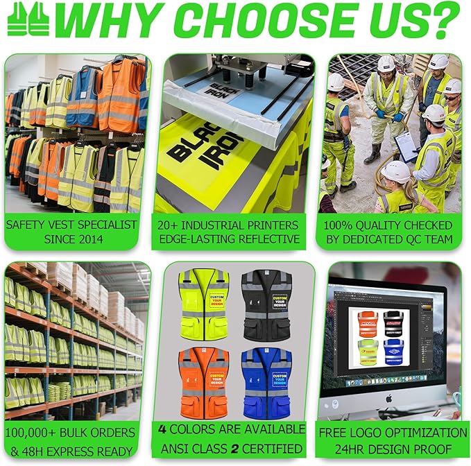 BeautyWill Custom Logo Safety Vest Mesh High Visibility Reflective Vest Customized Logo Utility Zipped Pockets Construction Workwear （Yellow,S）
