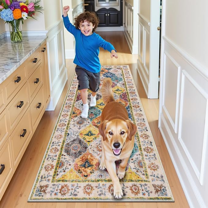 HEBE Washable Hallway Runner Rug 2'x 5' Non Slip Kitchen Rugs Runner, Low Pile