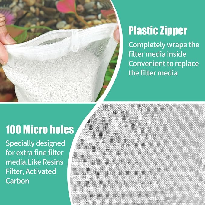 AQUANEAT Aquarium Filter Media Bags 15pcs Fish Tank Extra Fine 100 Micron Mesh