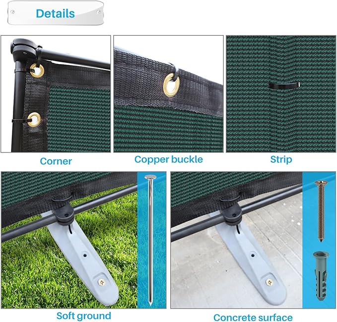 Patio 5' x 66' Outdoor Privacy Screen Freestanding Temporary Fence Panels Net Cover with Metal Poles for Outside Backyard Pool Garden Air Conditioner Fencing, Green