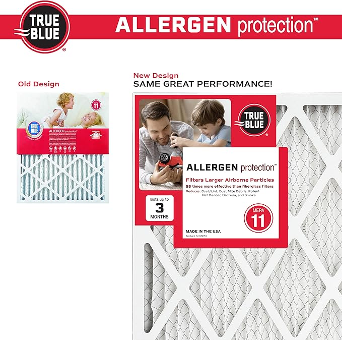 True Blue 16x25x1 MERV 11 Allergen Air Filter | Electrostatic Pleated HVAC