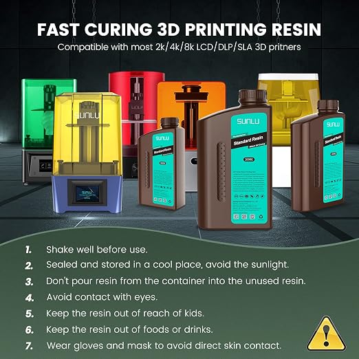 SUNLU 3D Printer Resin 3kg, Fast Curing Standard 3D Resin