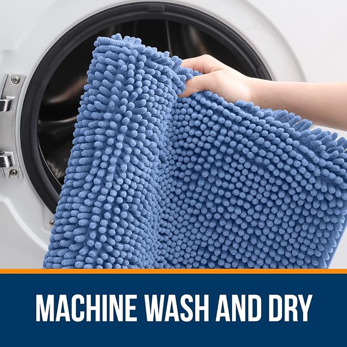 OLANLY Bathroom Rugs 34x21, Extra Soft Absorbent Chenille Bath Rugs, Rubber