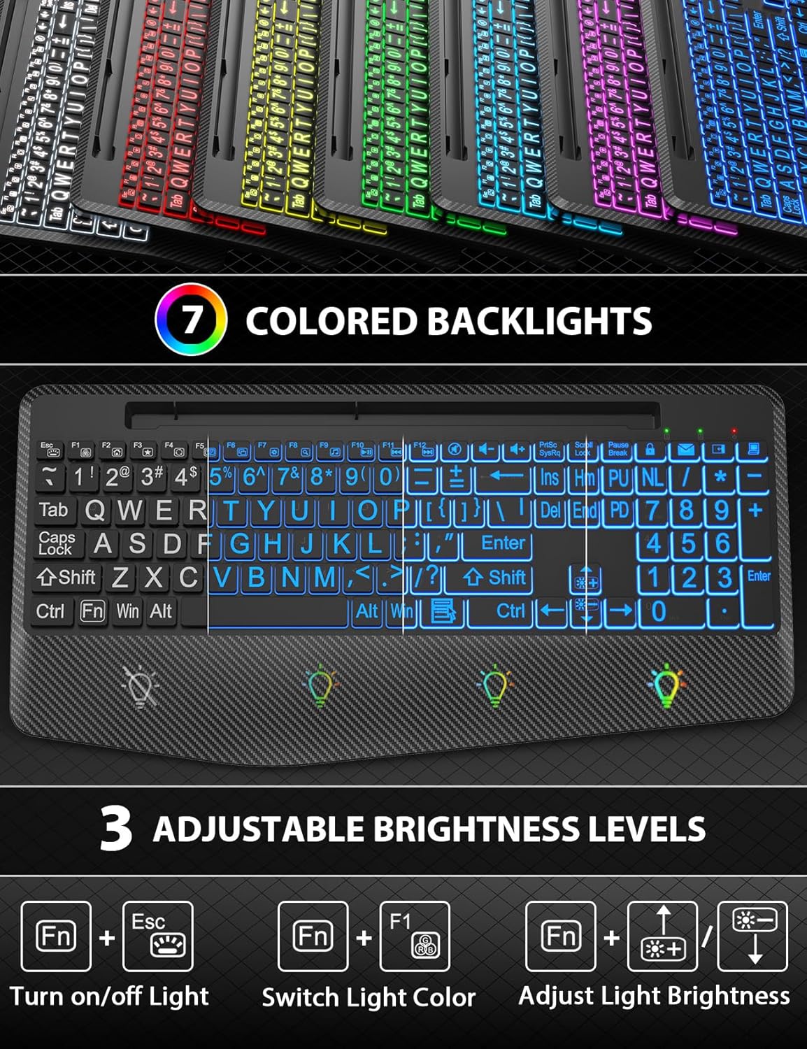 SABLUTE Wireless Keyboard and Mouse Combo, Large Print Backlit Scissor Keys