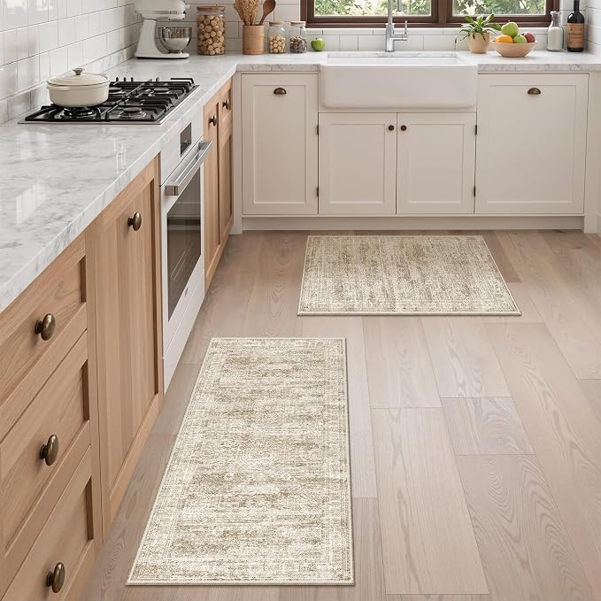 Washable Kitchen Rugs Sets of 2 Piece, Hallway Runner Rug Non-Slip