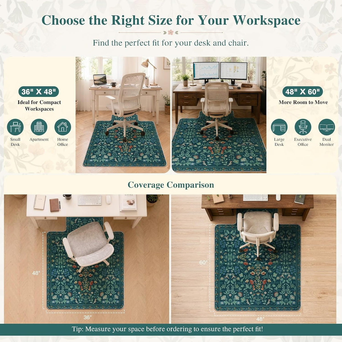 iCasso Office Chair Mat for Hardwood Floor, 36"X 48" Convex Green