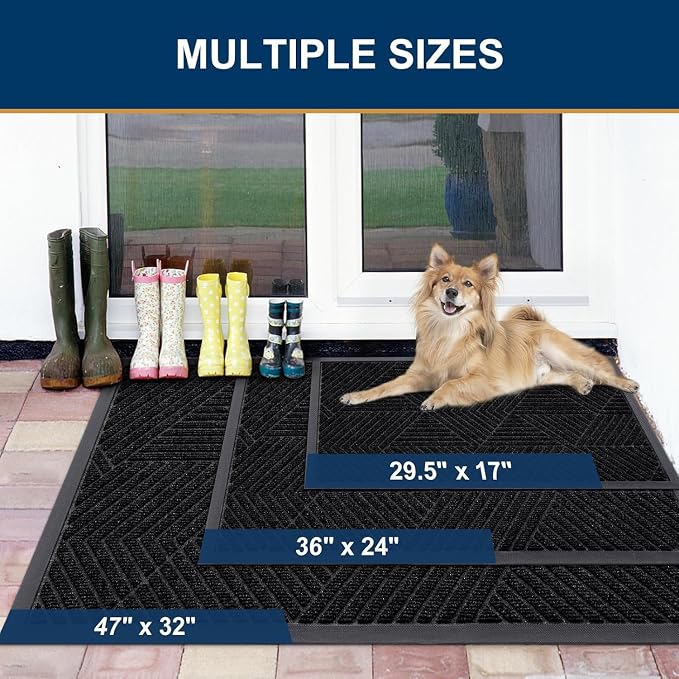 Smiry Front Door Mat Outside Entrance, Heavy Duty Sturdy Natural Rubber Doormat