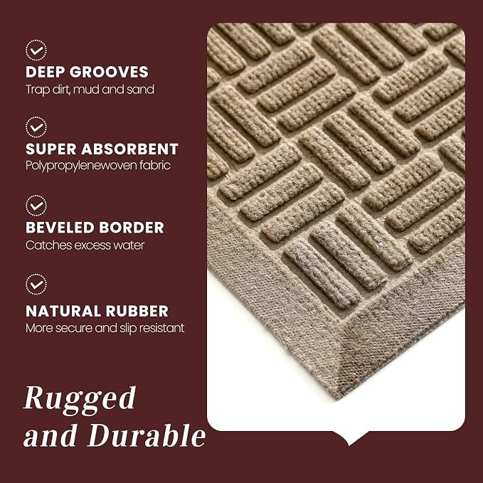 Mibao Front Door Mat Indoor Outdoor Entrance, Dirt Trapping Waterproof
