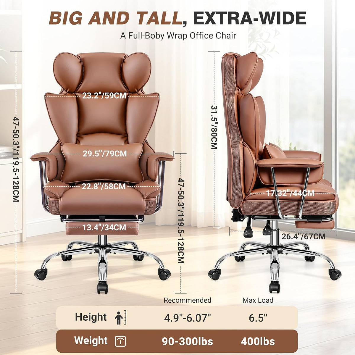 ALLGOD Big and Tall Office Chair, Executive Leather Chair with Footrest