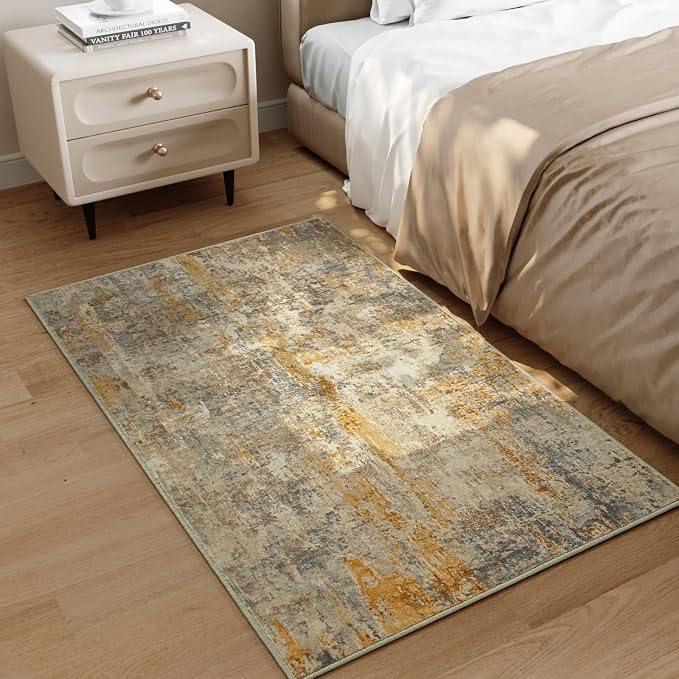 Entrance Rugs Indoor 2x3 Beige Entry Rug Washable Abstract Small Area Rug