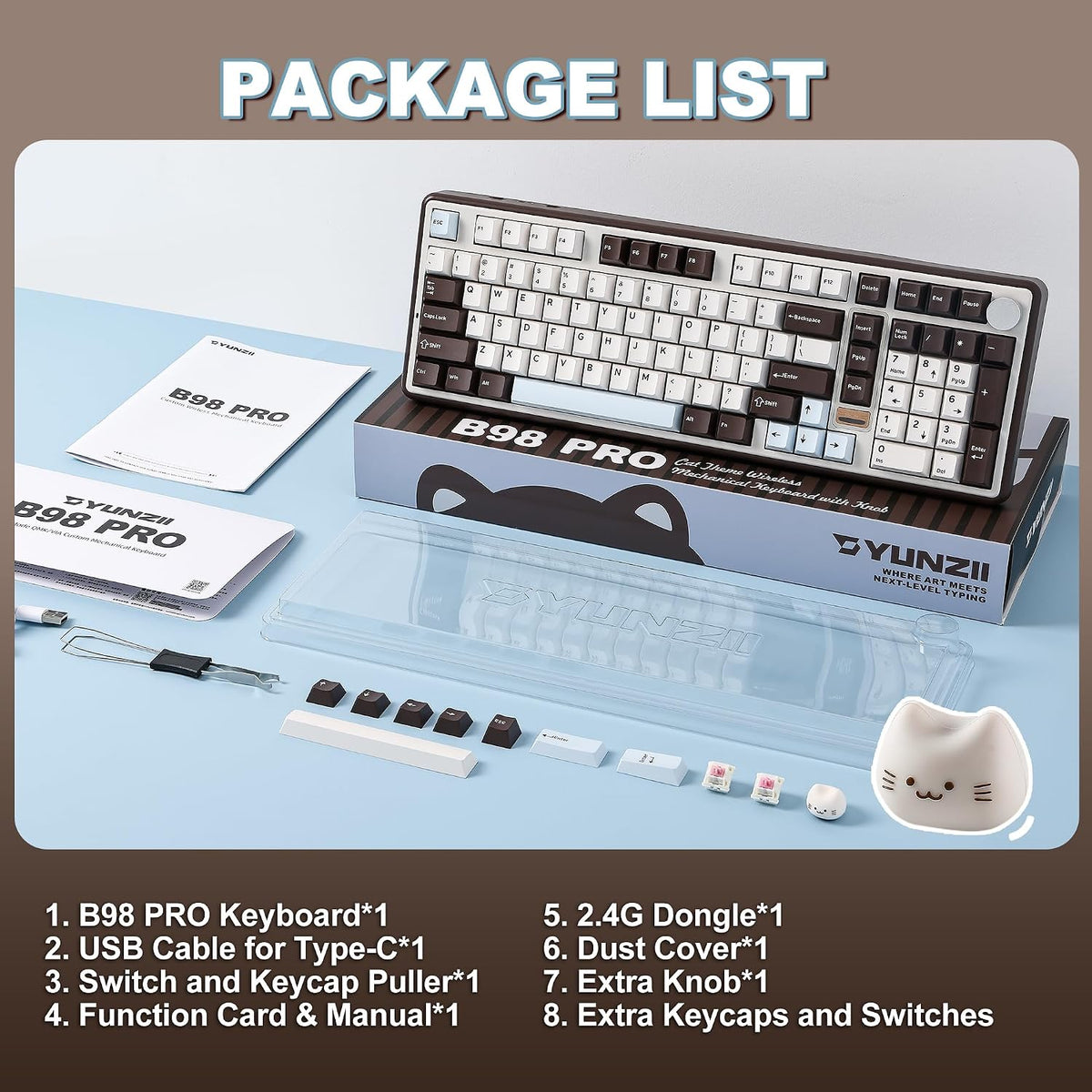 YUNZII B98 PRO 96% Wireless Mechanical Keyboard(Coffee Brown, Milk Switch)