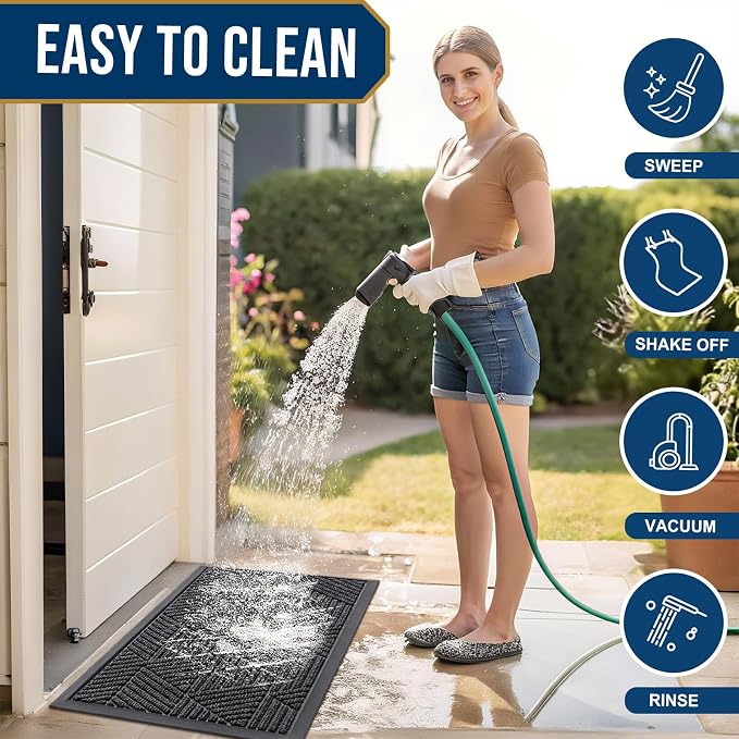 Smiry Front Door Mat Outside Entrance, Heavy Duty Sturdy Natural Rubber Doormat