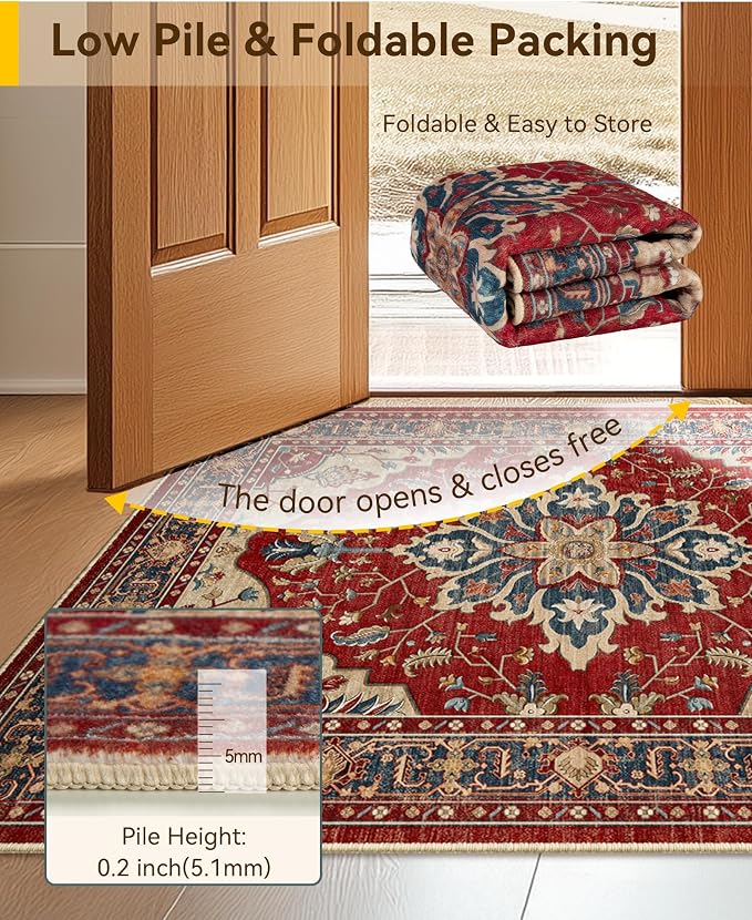 RELEANY Area Rugs Runner 2'x10' Washable Non-Slip, Floral Vintage Distress
