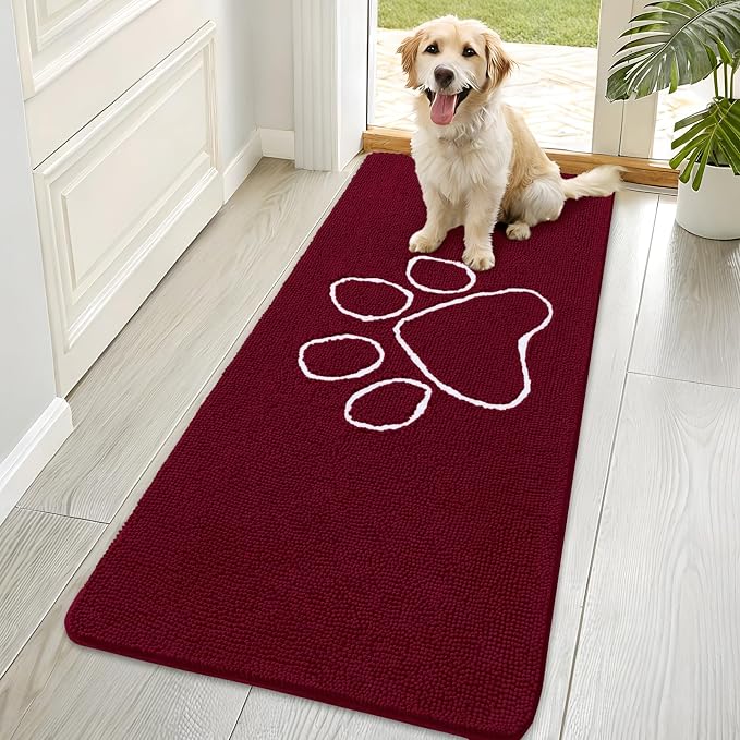 OLANLY Dog Door Mat for Muddy Paws 70x35, Paw Print Design, Absorbs Moisture