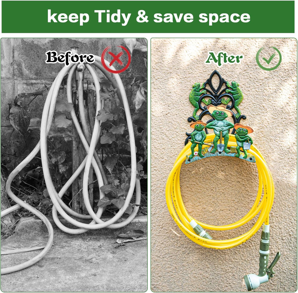 Sungmor Cast Iron Wall Mounted Garden Hose Holder - Five Frogs Rack