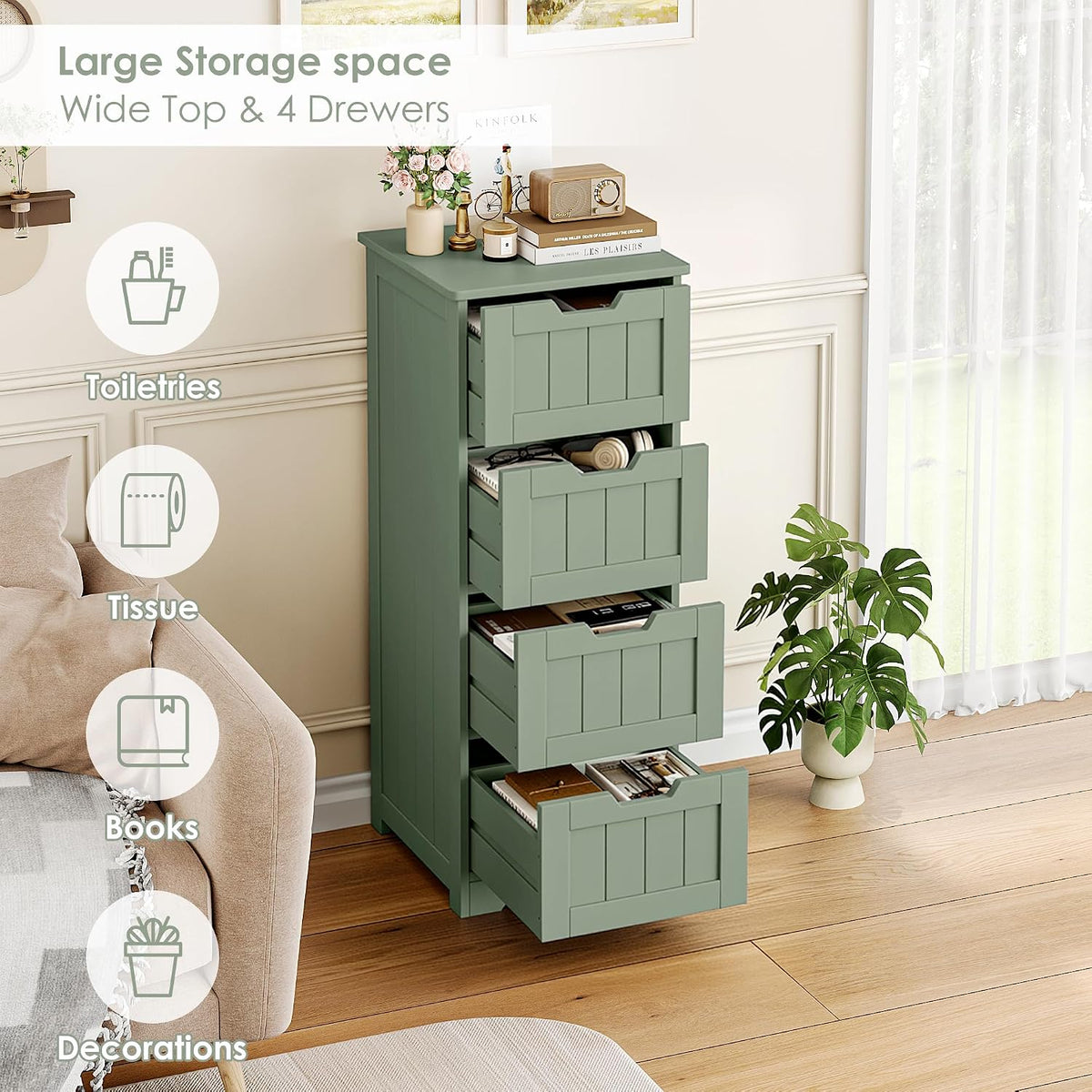 FOTOSOK Bathroom Storage Cabinet Set of 2, Bathroom Cabinet with 4 Drawers