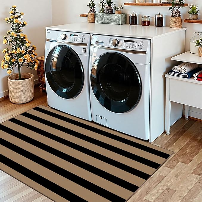 Black Tan Striped Entry Rug