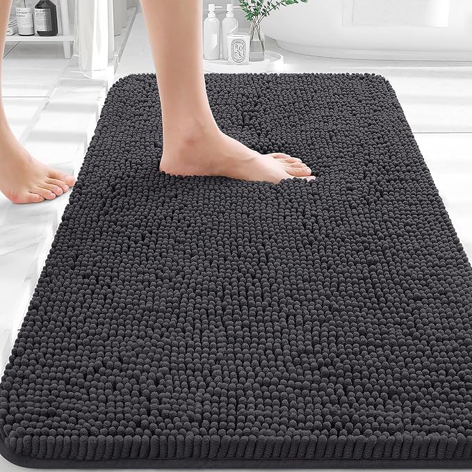 OLANLY Bathroom Rugs 32x20, Extra Soft Absorbent Chenille Bath Rugs, Rubber
