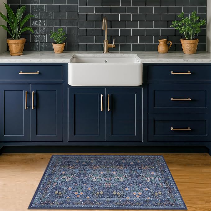 Navy Blue Washable 2x3 Entry Rug