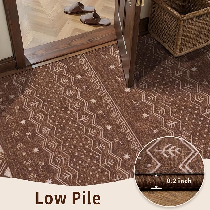 SERISSA 4x6 Area Rugs for Living Room, Washable Non-Slip Coffee Brown Boho Rug
