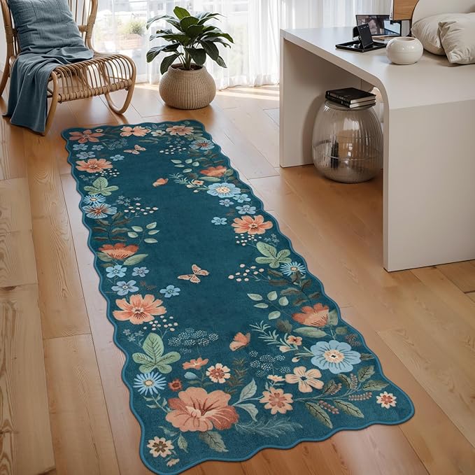 Lahome Floral Kitchen Runner Non-Slip, 2X6 Soft Washable Hallway Runner Rug