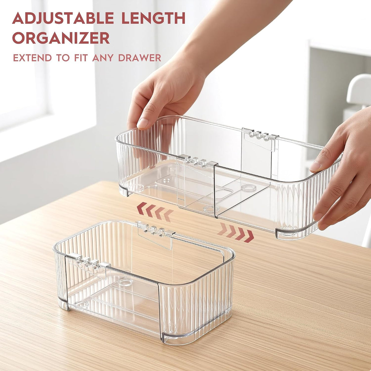 4-Piece Expandable Drawer Organizer Set, Clear Adjustable Drawer Organizer Trays, Multi-Size Storage Bins for Kitchen, Bathroom, Makeup, Desk and Office, Durable PET