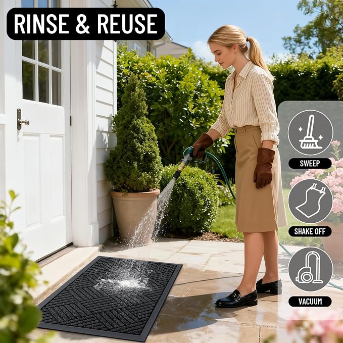 OLANLY Front Door Mat Outside Entrance 71x23, Heavy Duty Sturdy Natural Rubber