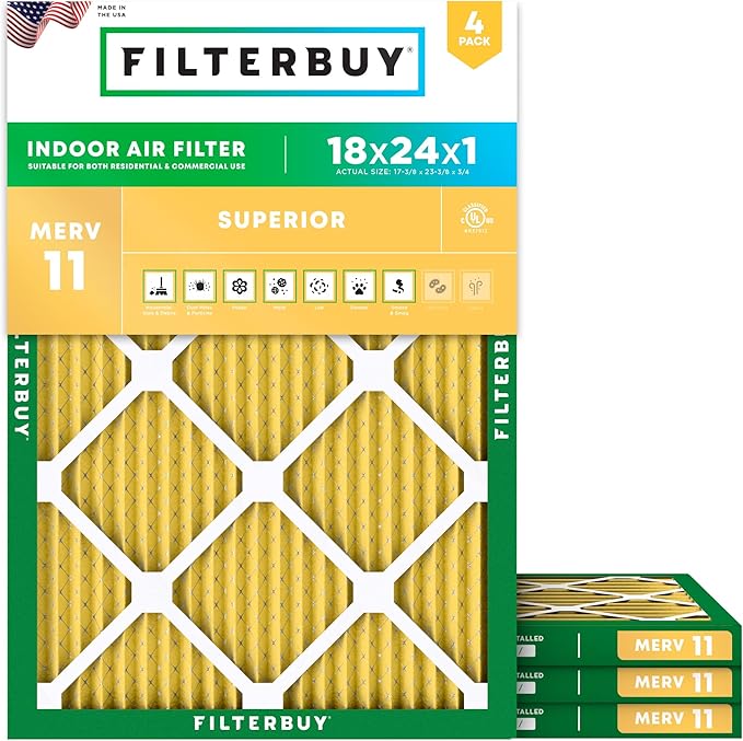 Filterbuy 18x24x1 Air Filter MERV 11 Superior Pet & Allergy Defense,
