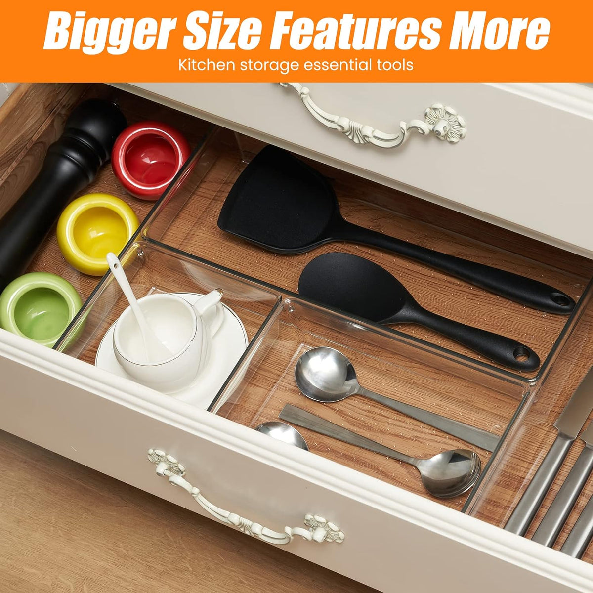 12 Pack Clear Plastic Drawer Organizer Set, Acrylic Non Slip Non Cracking Kitchen Drawer Storage Tray Large Size Divider, Multifunctional Storage for Cosmetics, Bathroom, Tools, Kitchen and Office