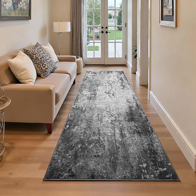 2.6x8 Black Rug Runners for Hallways Kitchen Runner Rug Non Slip Washable Black