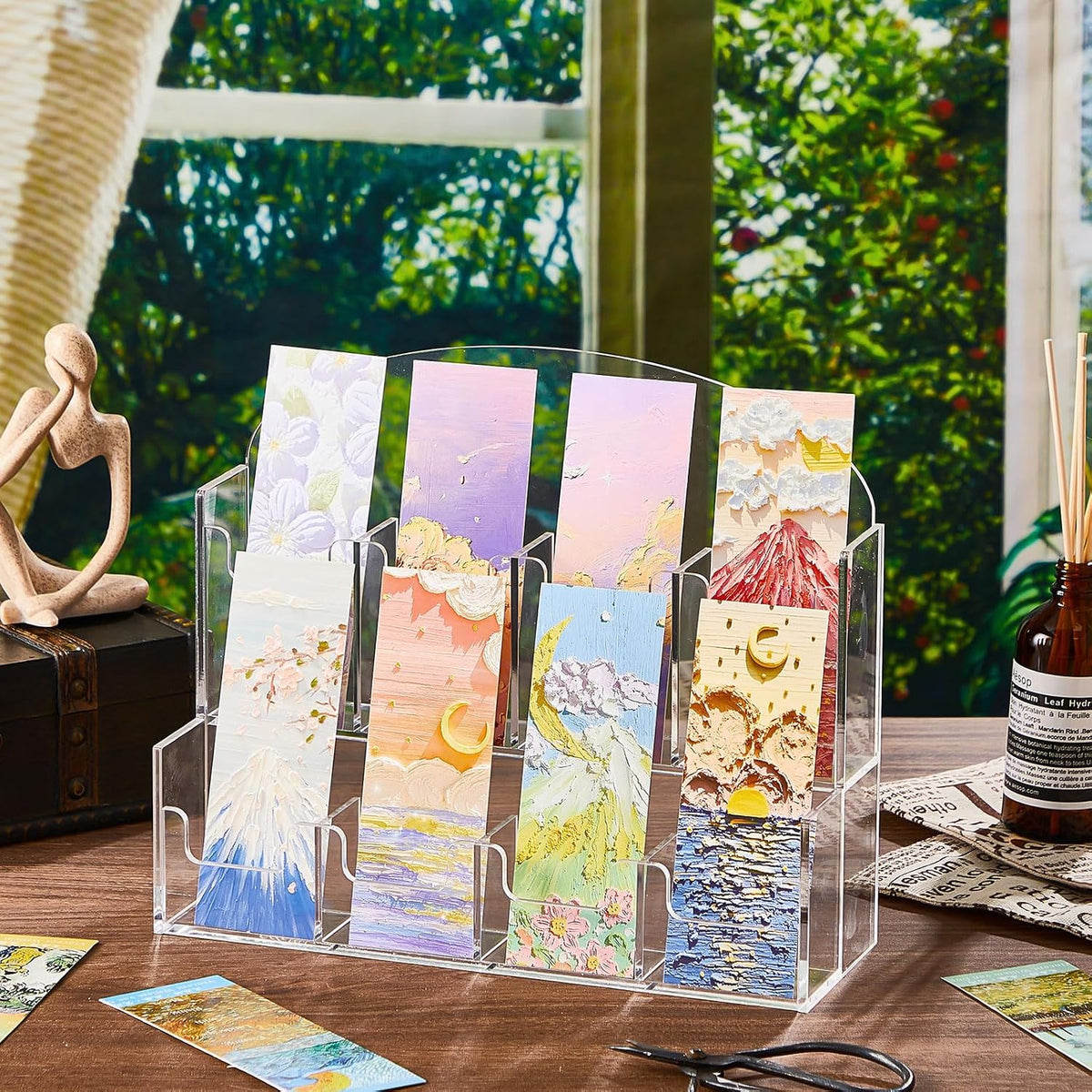Yuntau 8 Pockets Acrylic Bookmark Display Stand, Integrated 2.2" Holder