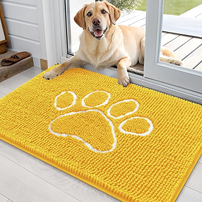 OLANLY Dog Door Mat for Muddy Paws 36x24, Paw Print Design, Absorbs Moisture