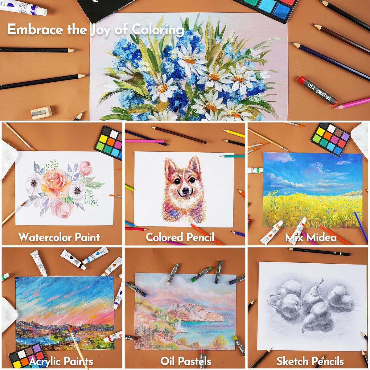conda 96 Piece Premium Wooden Art Set with 2 Drawing Pads - Painting & Drawing Supplies Kit with Watercolor, Acrylic Paints, Brushes & More Art Supplies for Artists Adults Teens Girls